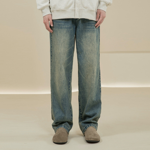子男春款 烦恼 直筒宽松简约长裤 复古做旧水洗牛仔裤 Octopusl美式