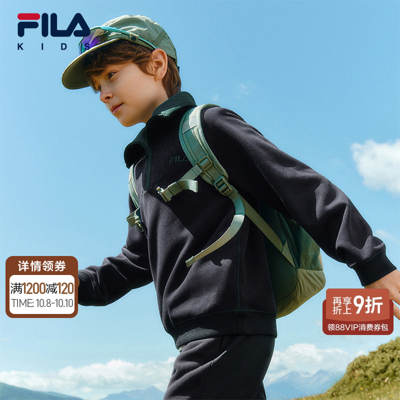 FILA斐乐儿童童装加绒保暖卫衣2025年冬季新款男女童套头翻领上衣