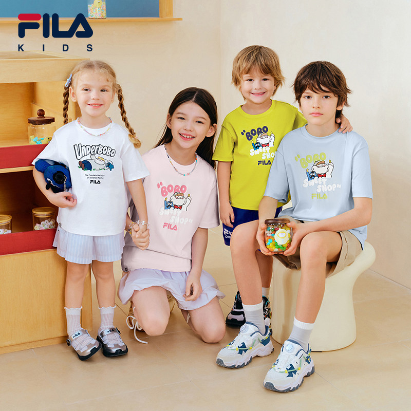 【BOBO联名T】FILA斐乐儿童短袖T恤2026夏新款男女童休