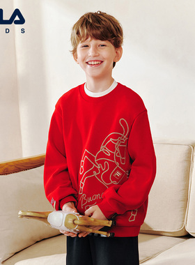 【抓马新年】FILA斐乐儿童红色金马卫衣2026春新款男女童新年上衣