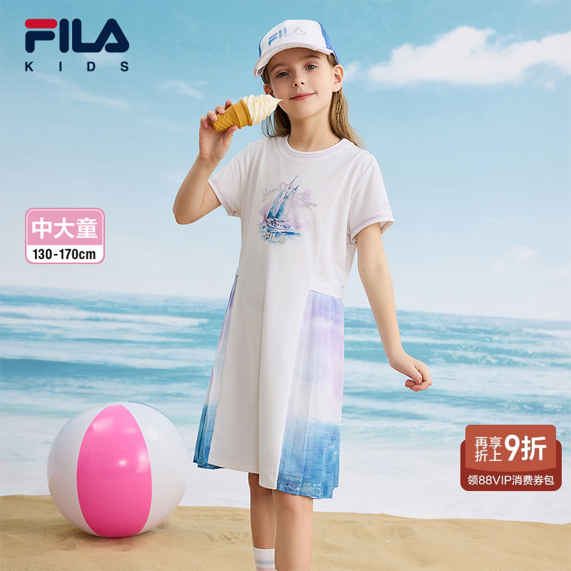 FILA斐乐童装儿童连衣裙2025年夏季新款短裙女中大童休闲印花裙子