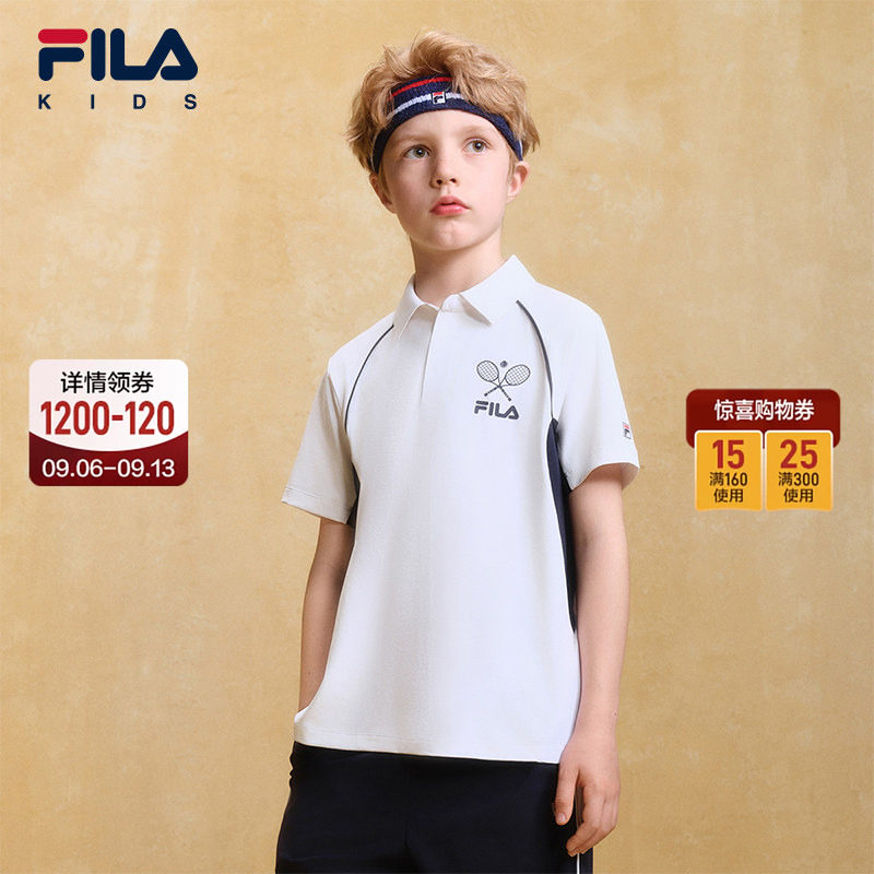 FILA斐乐男中大童针织短袖POLO衫图片