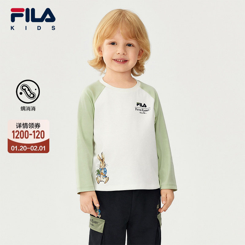 FILA X 彼得兔联名斐乐儿童长袖T恤男童2025冬季新款小童纯棉上衣,童装/婴儿装/亲子装,T恤,淘宝优惠券,粉丝福利购,淘宝优惠卷