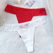 大红色女士三角内裤 本命年性感蕾丝边丁字裤 女无痕透气无痕T裤
