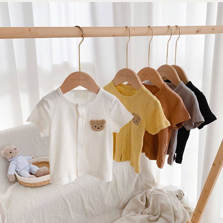 k婴幼儿夏季开胸t恤男女童薄款上衣韩版宝宝韩版短袖洋气纯色半袖