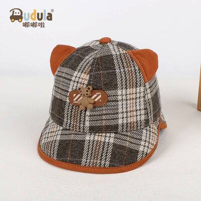 嘟嘟啦渔夫帽春秋款复古格子