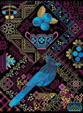 弹弹十字绣 D1488杂志-蓝莓松鸦 自配DMC/R线十字绣套件 非印花