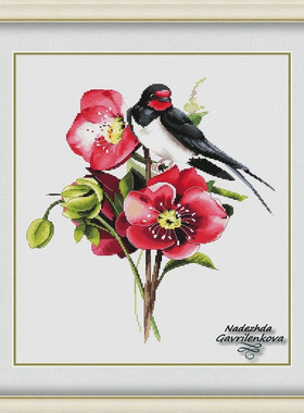 弹弹十字绣 D1428鸟与花-燕子 自配DMC/R线十字绣套件 非印花