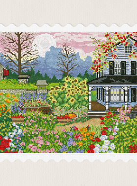 弹弹十字绣 D1396杂志-秋雾中的花园自配DMC/R线十字绣套件非印花