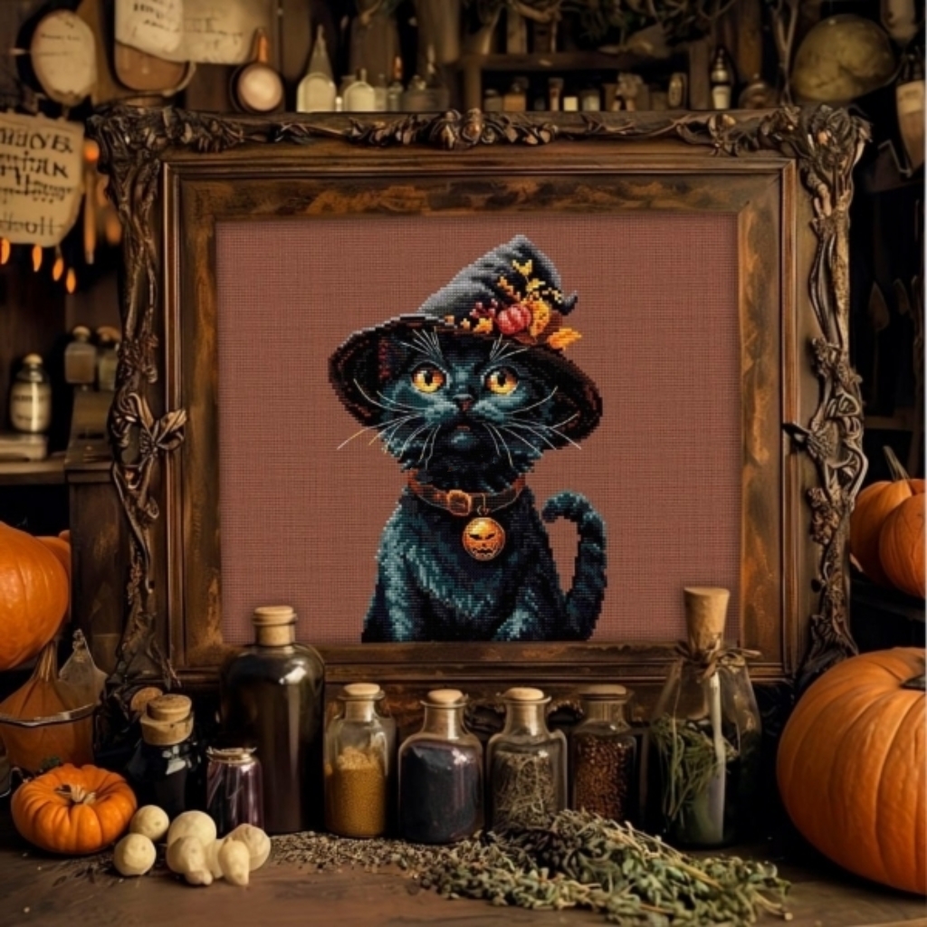 弹弹十字绣 D1031万圣节黑猫 自配DMC线/R线十字绣套件非印花