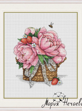 弹弹十字绣 自配DMC线/R线十字绣套件 非印花 D0126牡丹花篮