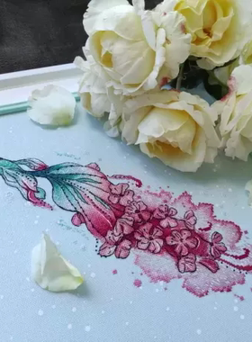 弹弹十字绣 D1448水彩斗鱼 自配DMC/R线十字绣套件 非印花