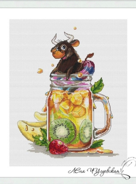 弹弹十字绣 D1275动物饮料-牛牛冰饮自配DMC/R线十字绣套件非印花