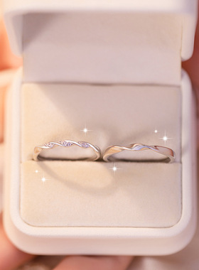 莫比乌斯足银999情侣戒指女小众设计轻奢款锆石戒环七夕ins对戒