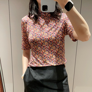 2025夏新品堆堆领粉红色真丝针织T恤舒适气质减龄套头桑蚕丝上衣