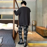 Мужская осенняя демисезонная пижама, осенний хлопковый мультяшный лонгслив, комплект, подходит для подростков