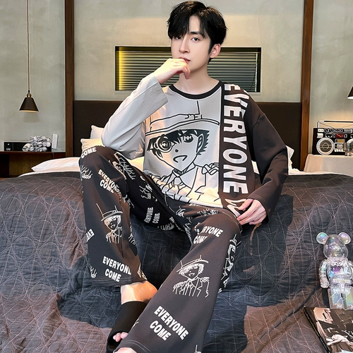Мужская осенняя демисезонная пижама, осенний хлопковый мультяшный лонгслив, комплект, подходит для подростков