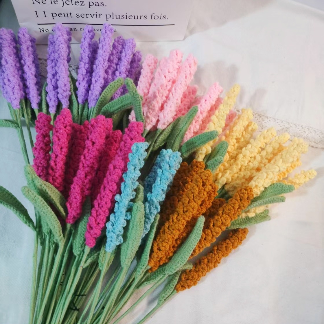 毛线编织仿真花钩织薰衣草永生花家居装饰毛线花节日花束针织礼物
