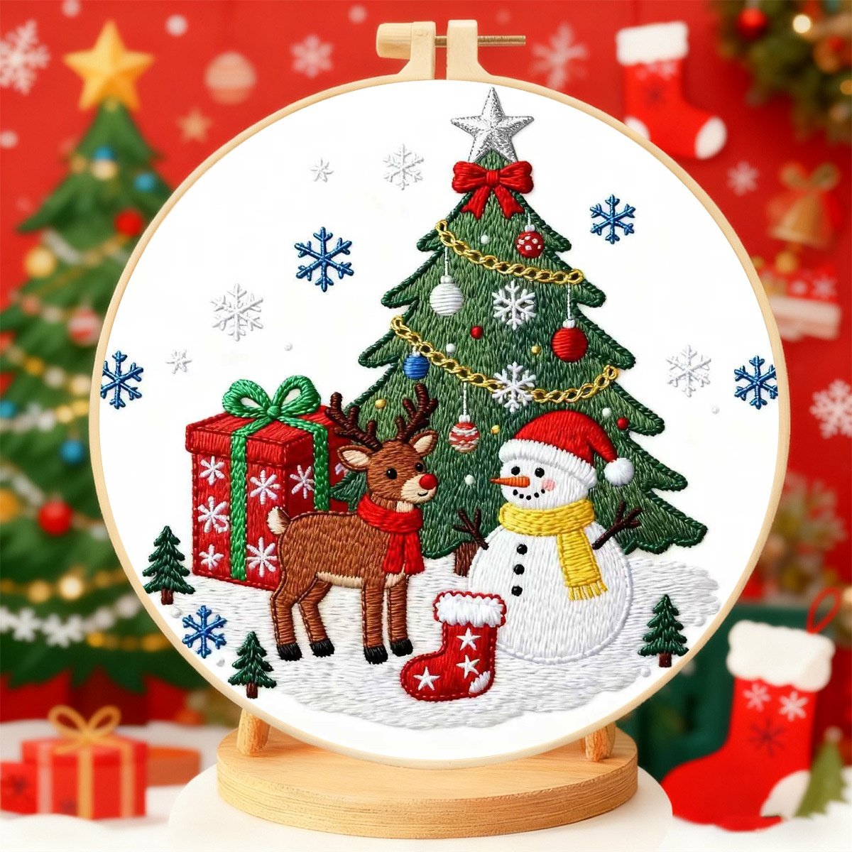 圣诞跨境新品刺绣挂件装饰手工diy材料包 圣诞树与礼物 直销
