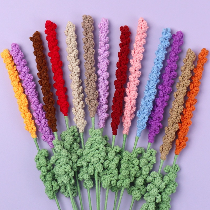 成品手工跨境毛线薰衣草仿真花毛线针织编织花家居花束搭配