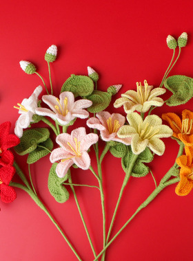 成品手工编织雪五油桐花束家居花瓶插花摆件钩织仿真花毛线花礼物