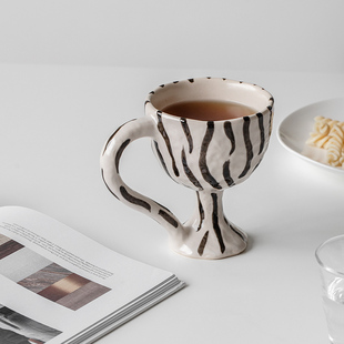 高脚杯酒杯喝水杯陶瓷咖啡杯样板房高颜值情侣马克杯ins风早餐杯