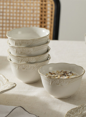 法式米饭碗碗碟套装汤碗双耳碗盘子陶瓷家用一人食餐具送礼礼盒装