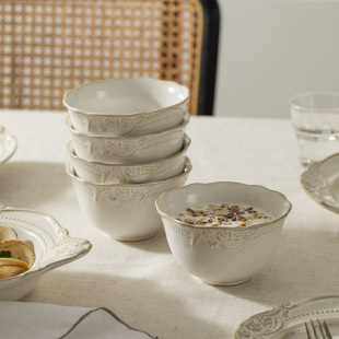 汤碗双耳碗盘子陶瓷家用一人食餐具送礼礼盒装 米饭碗碗碟套装 法式