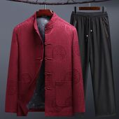 爸爸夹克中国风套装 唐装 男中老年春秋季 老人爷爷衣服过寿生日外套
