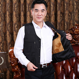 中年男士 大码 背心加厚棉毛内胆马甲爸爸装 加绒马夹中老年坎肩男装