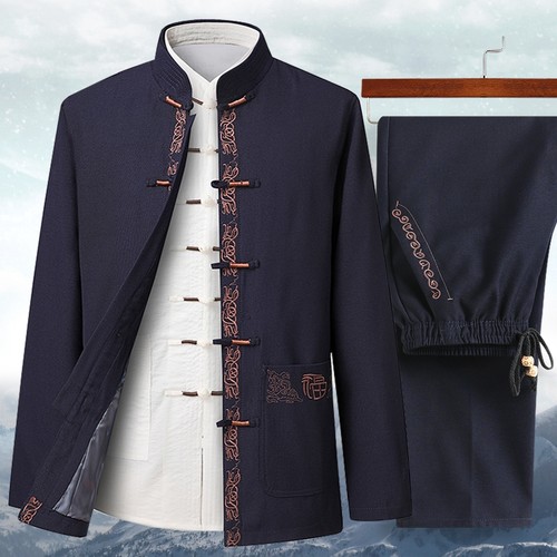 唐装夹克男中老年春秋中式立领刺绣外套爷爷祝寿套装中山装中国风