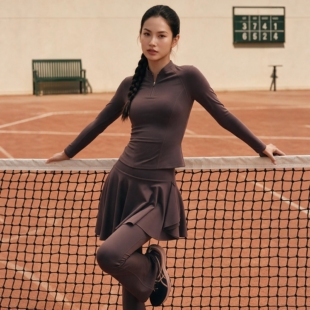 2026秋季新款网球服套装女假两件运动健身裙裤收腰显瘦立领速干衣