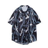 2025夏装港风时尚仙鹤印花潮男士短袖衬衫宽松大码衬衣CS17-P45，男装T恤，电商A020