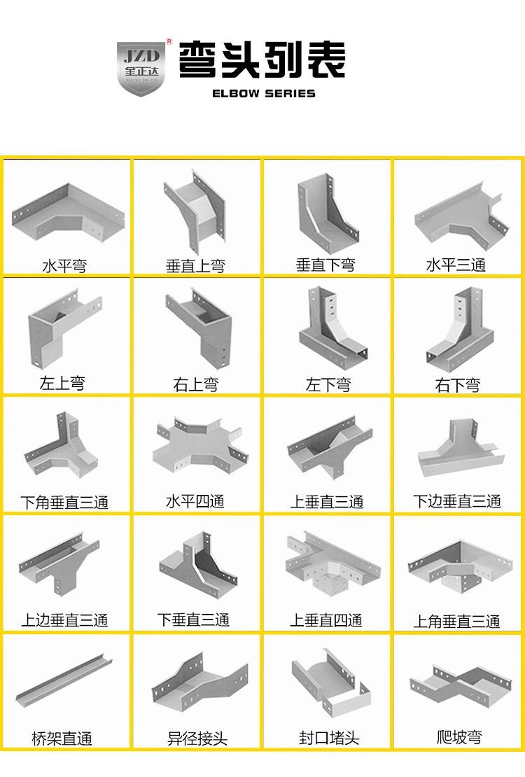 镀锌桥架弯头线槽直角水平弯头桥架弯通异径弯90水度平弯厂家定制