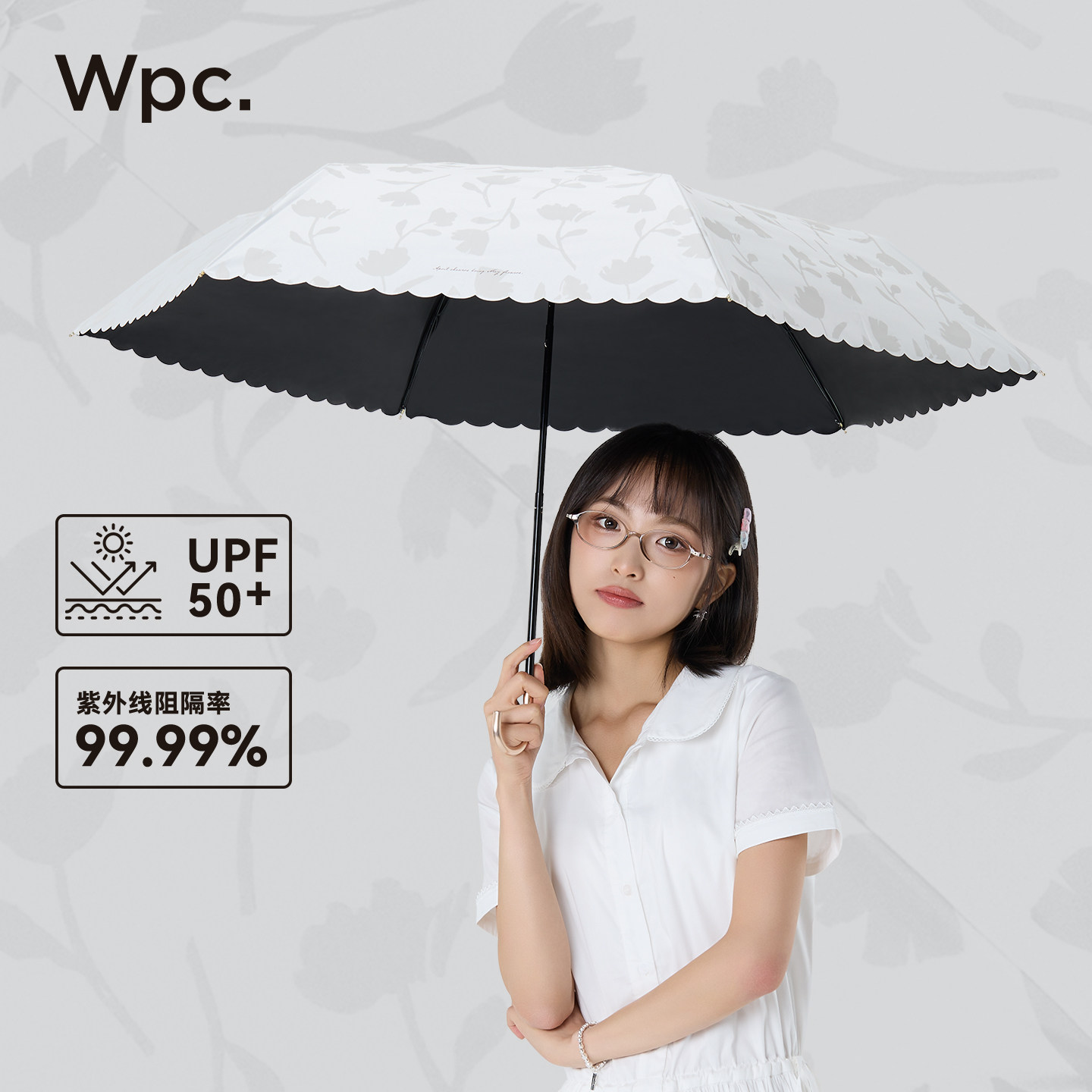wpc遮阳伞小巧便携女高颜值弯钩太阳伞晴雨两用黑胶防晒防紫外线图片