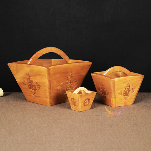 桃木米斗摆件日进斗金有把手无把手步步高升招财家居饰品装饰