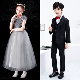 儿童礼服公主裙洋气男童高端秋季冬轻奢小众高端钢琴表演诗歌朗诵