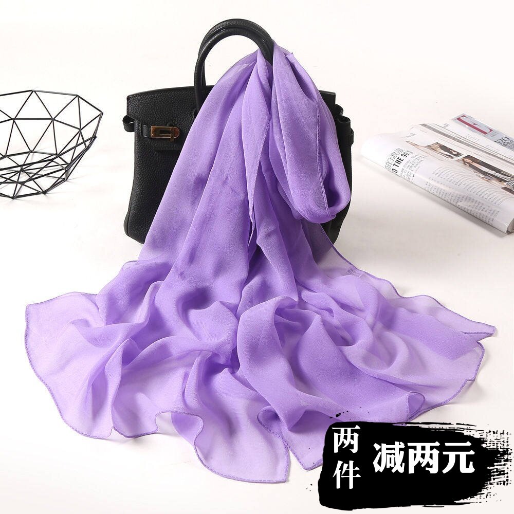 纯色中国红乔其纱丝巾女春夏长款