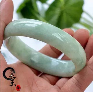 正品玉镯翡翠色玉手镯女款 天然A级玉石玉器 浅绿飘花玉镯子珠宝
