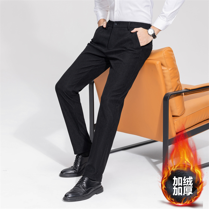 男士加绒加厚直筒西裤长裤中老年