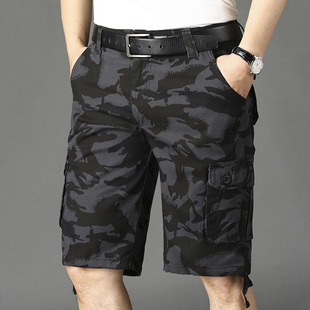 五分工装 裤 宽松直筒休闲运动中裤 夏季 薄马裤 男士 纯棉大码 迷彩短裤