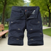 绣花纯棉工装 休闲裤 短裤 潮流宽松直筒男款 新款 五分裤 男士 六分裤 子