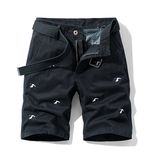 五分裤 男士 薄款 夏季 宽松直筒休闲潮流纯棉马裤 刺绣5中裤 短裤 新款