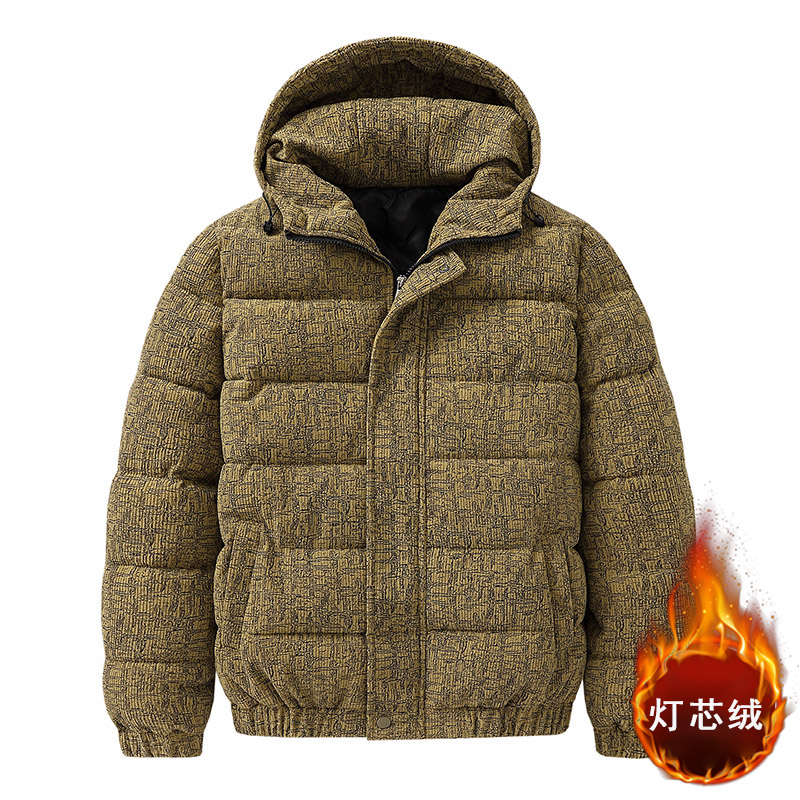 防寒保暖加厚连帽灯芯绒男棉服