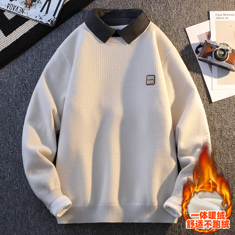 加厚一体绒保暖针织衫