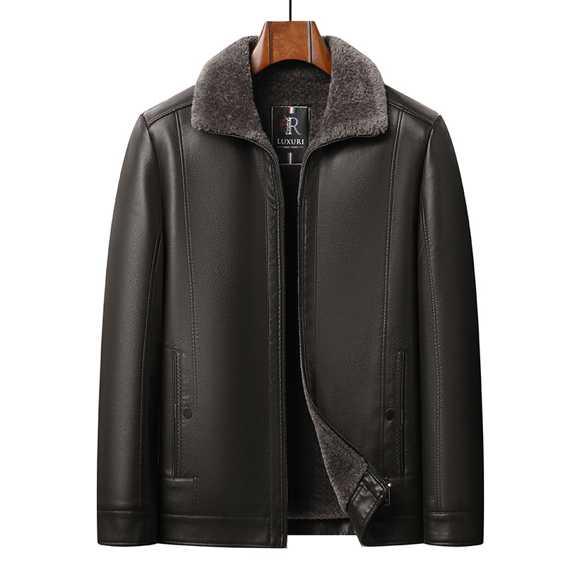 皮衣外套男加绒加厚中老年爸爸装