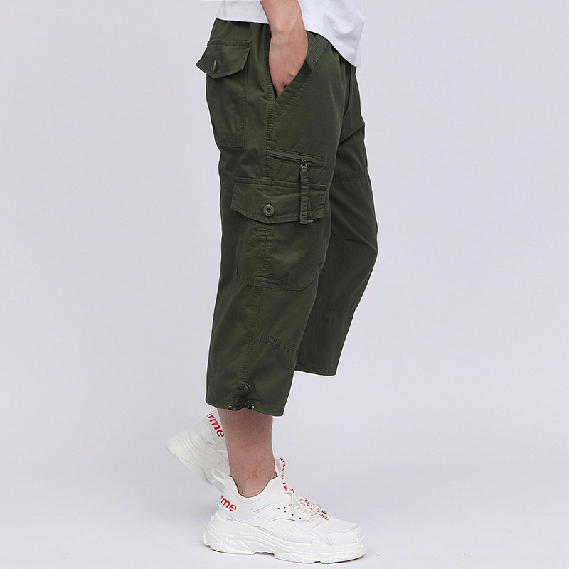 夏季多口袋7七分裤男士工装短裤宽松直筒大码休闲运动沙滩马裤子