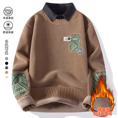 假两件刺绣时尚保暖冬季内搭翻领