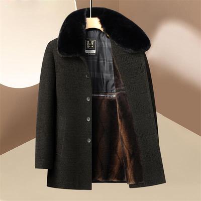 中老年男士毛呢大衣秋冬加绒加厚