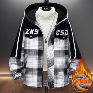 新款 子连帽夹克男加绒加厚休闲潮流帅气外套上衣 简约百搭高街风格